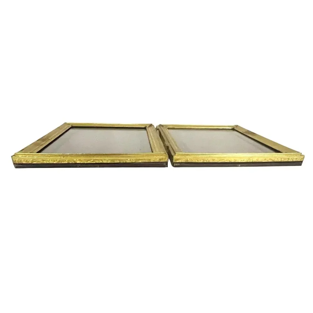 Vintage 60s Brass Photo Picture Frame Bi-Fold Double Hollywood Regency 5x7”